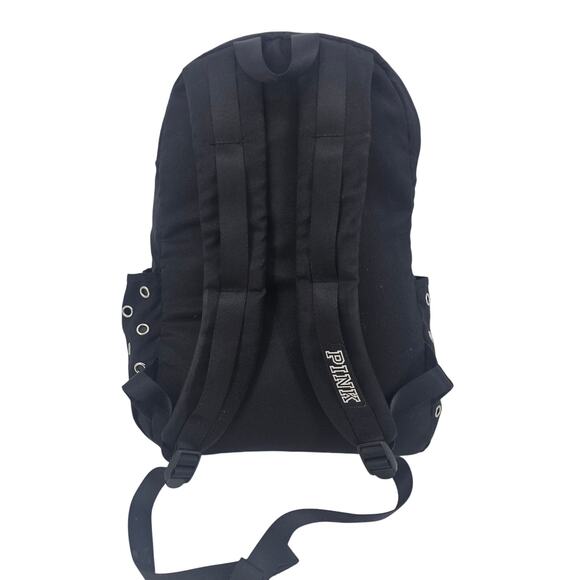Victoria's Secret PINK Marl Campus Backpack Black Silver Grommet - Picture 2 of 10